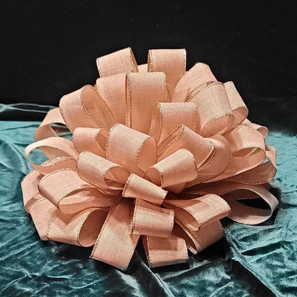 Christmas Tree Bow Topper, Beige / Tan with Gold Edge Trim Tree‎ Topper Bow